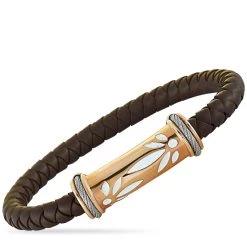 New 🎁 women Charriol Stainless Steel Rose PVD Brown Rubber Bangle Bracelet Size Small 🌟