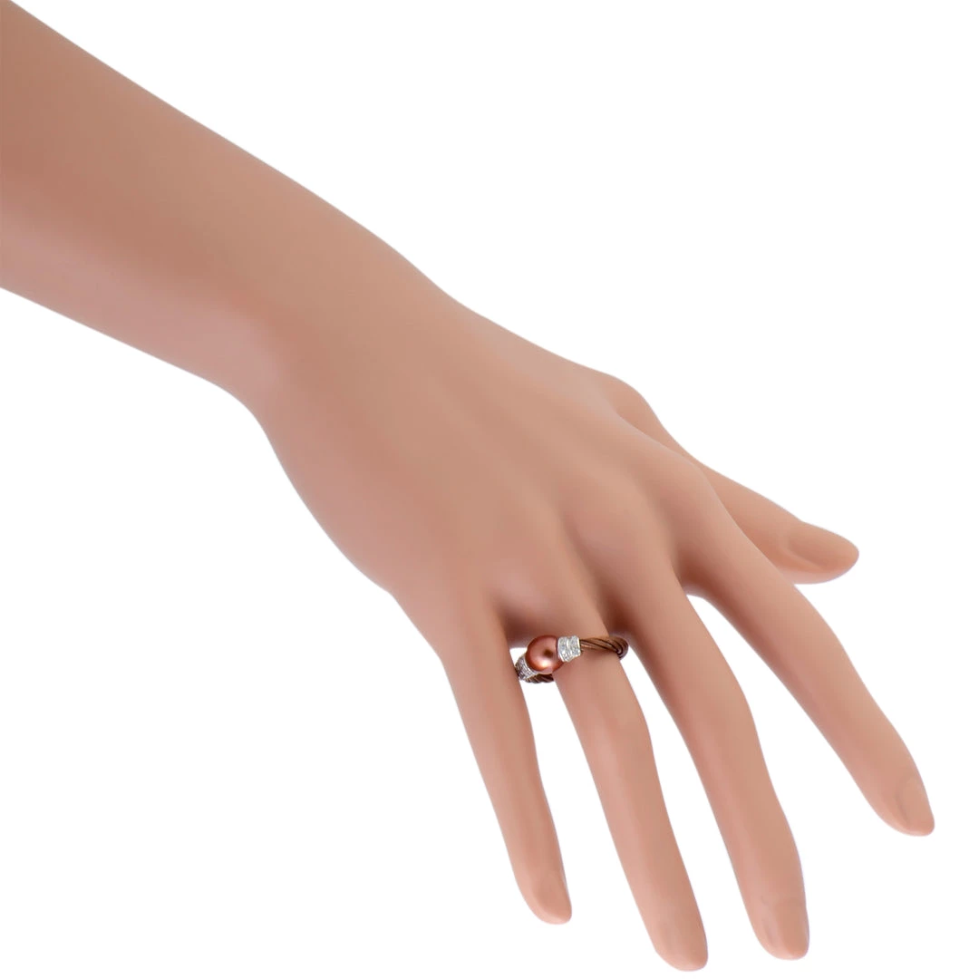 Best Pirce π― women Charriol Pearl Stainless Steel Bronze PVD Brown Pearl and White Cubic Zirconia Cable Ring π - Image 5