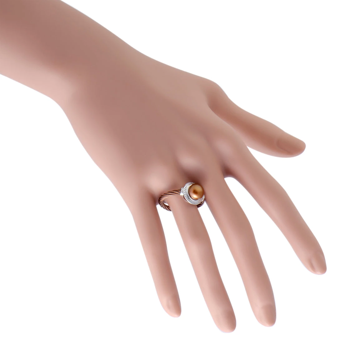 Hot Sale π₯ women Charriol Pearl Stainless Steel and Bronze PVD Brown Pearl Round Cable Ring π₯ - Image 4