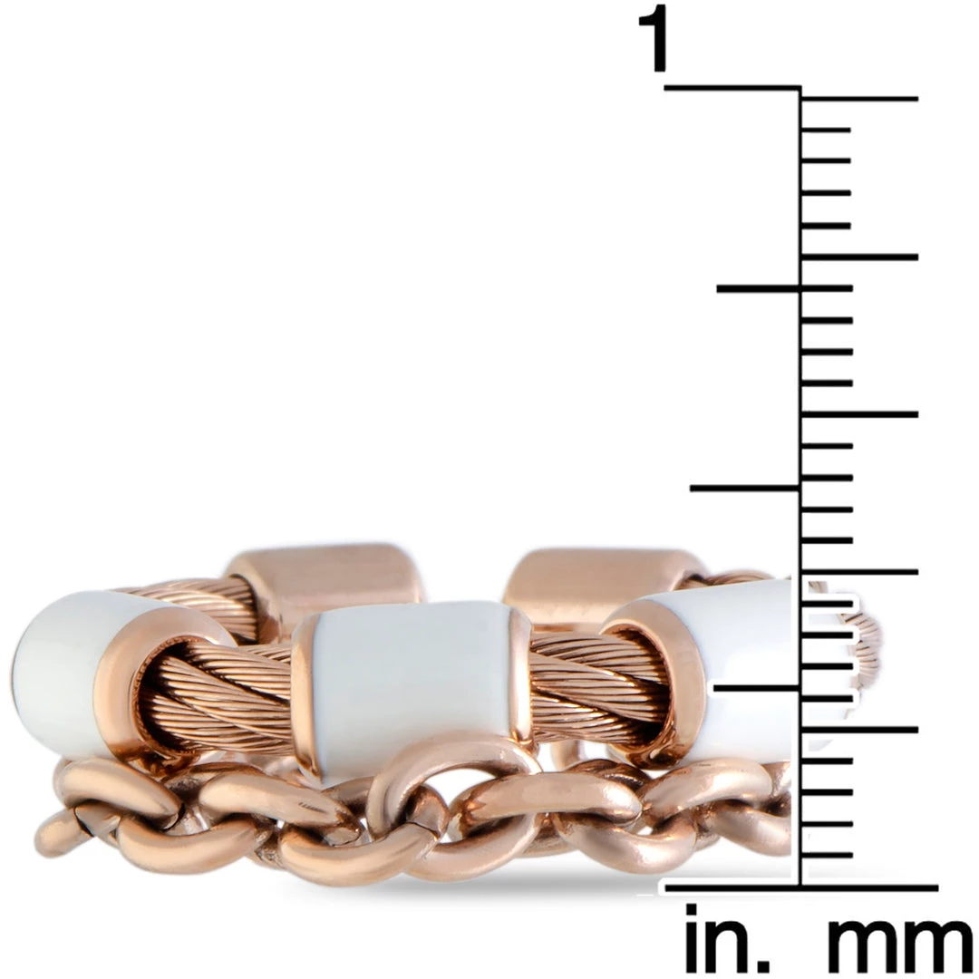 Wholesale β women Charriol St. Tropez Stainless Steel and Pink PVD White Enamel Cable and Chain Band Ring π₯ - Image 6