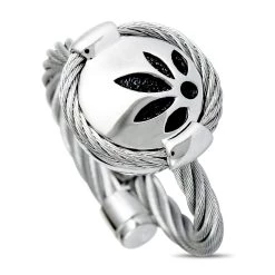 Buy β women Charriol Bamboo Stainless Steel Rhodium Plated Black Rubber and Black Lacquer Cable Ring π