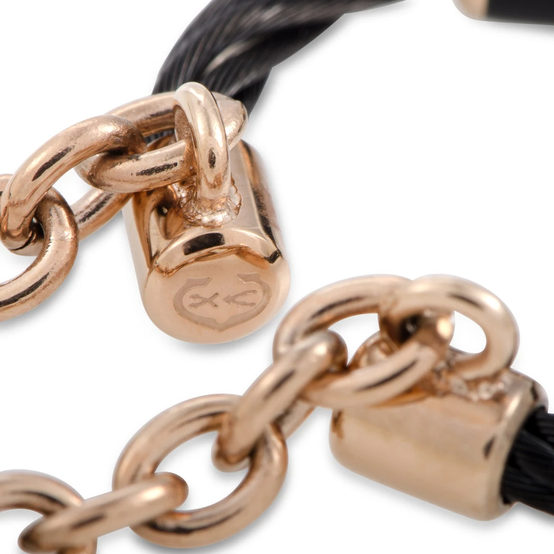 Cheapest π women Charriol St. Tropez Stainless Steel Pink and Black PVD Black Enamel Cable and Chain Band Ring β¨ - Image 6