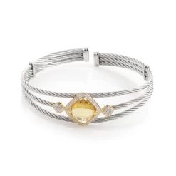 Cheapest 𧨠women Charriol Celtic Classique Stainless Steel and 18K Yellow Gold Diamond and Yellow Citrine Bangle Bracelet β¨