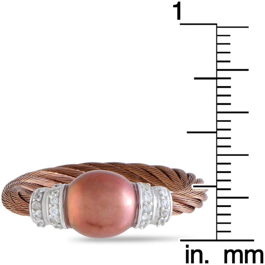 Best Pirce π― women Charriol Pearl Stainless Steel Bronze PVD Brown Pearl and White Cubic Zirconia Cable Ring π - Image 6