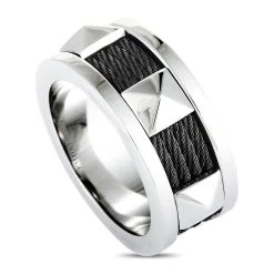 Promo ✨ women Charriol Forever Stainless Steel and Black PVD Cable Band Ring ⌛
