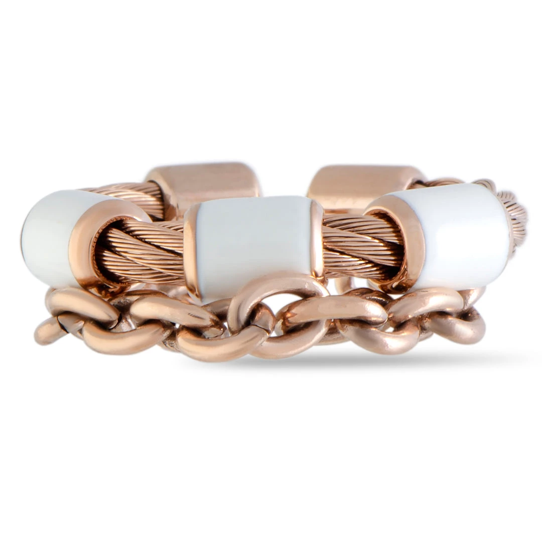 Wholesale β women Charriol St. Tropez Stainless Steel and Pink PVD White Enamel Cable and Chain Band Ring π₯ - Image 5
