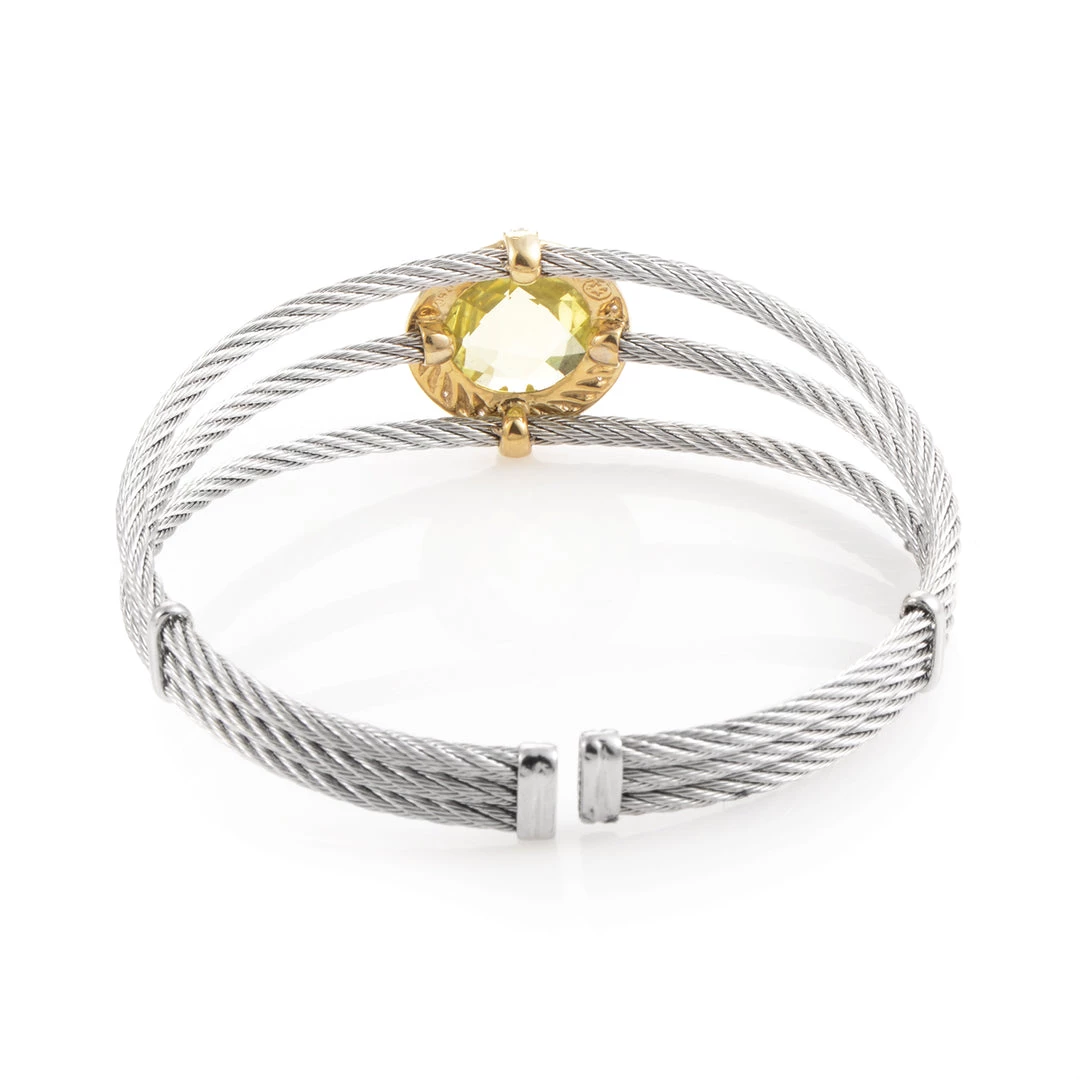 Cheap π€© women Charriol Celtic Classique Stainless Steel Yellow Gold Plated Diamonds and Lemon Citrine Cable Bangle Bracelet π - Image 2