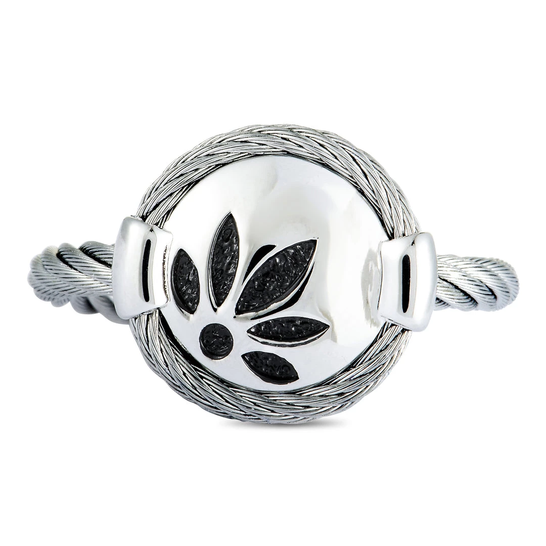 Buy β women Charriol Bamboo Stainless Steel Rhodium Plated Black Rubber and Black Lacquer Cable Ring π - Image 5