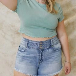 Promo 💯 Kancan 👩 women Judie Ultra High Rise Shorts - Plus in Light Wash 🤩