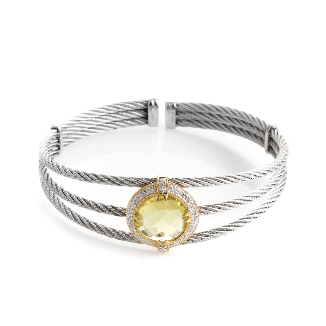 Cheap π€© women Charriol Celtic Classique Stainless Steel Yellow Gold Plated Diamonds and Lemon Citrine Cable Bangle Bracelet π