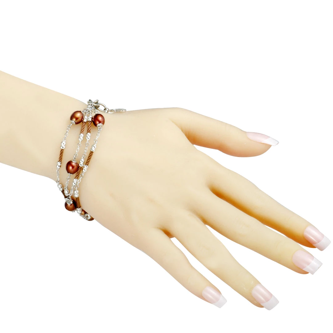Best Sale π€© women Charriol Pearl Stainless Steel and Bronze PVD Brown Pearls Bracelet π - Image 2