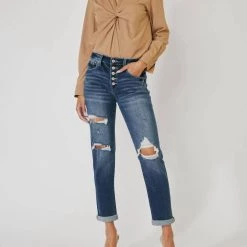 Flash Sale β Kancan π© women Cali Mid Rise Boyfriend Jean in Dark Wash π