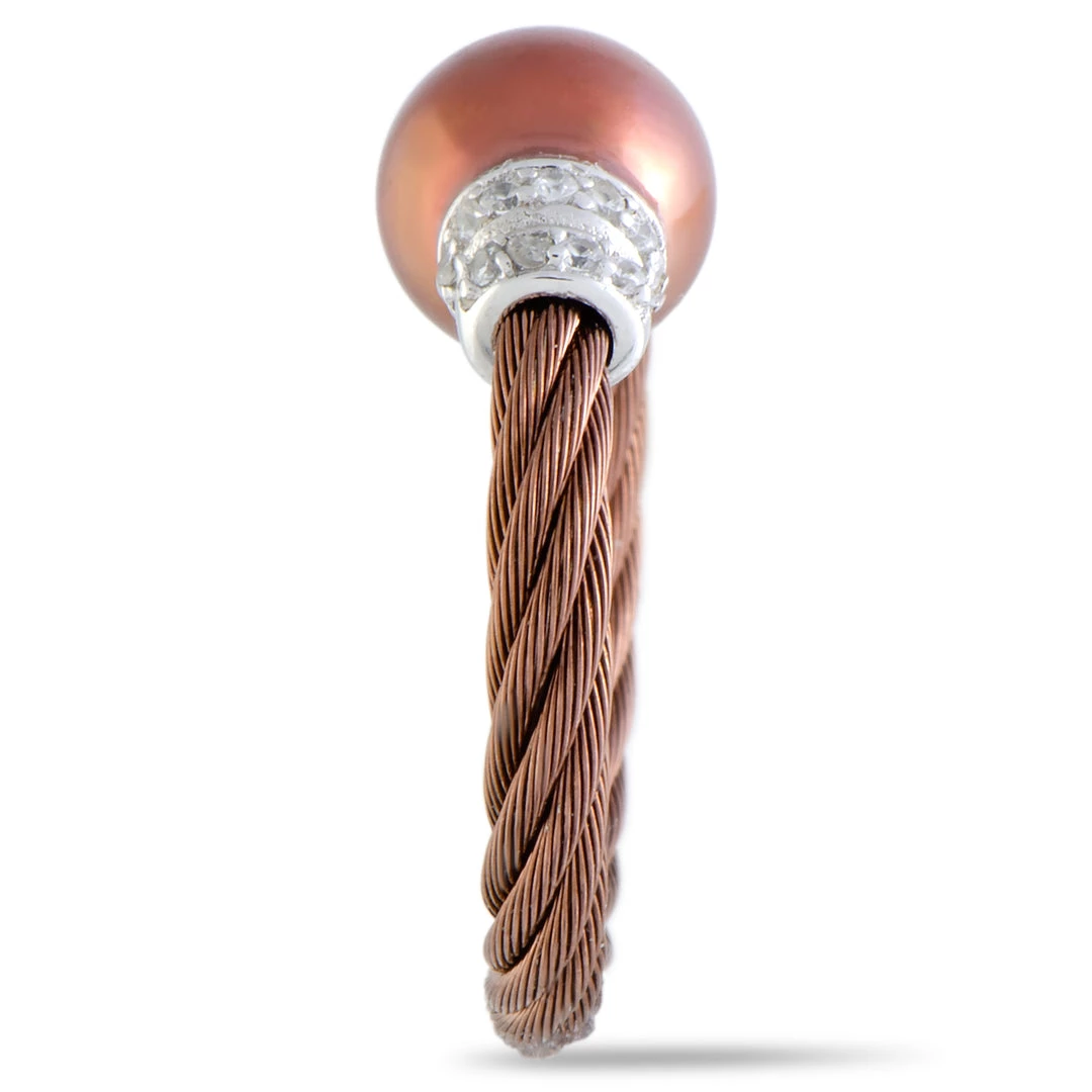 Best Pirce π― women Charriol Pearl Stainless Steel Bronze PVD Brown Pearl and White Cubic Zirconia Cable Ring π - Image 3