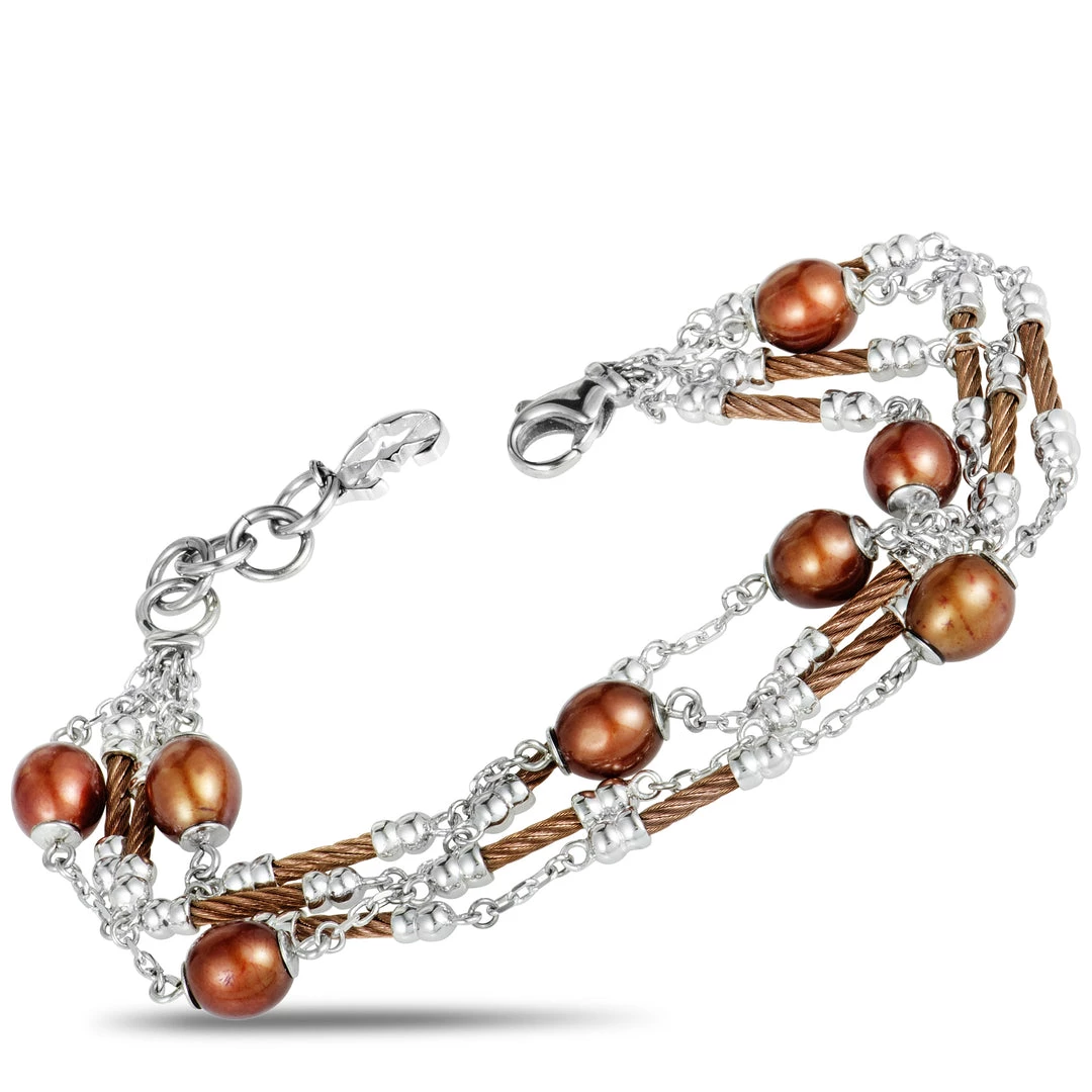 Top 10 π women Charriol Pearl Stainless Steel and Bronze PVD Brown Pearls Bracelet π - Image 3