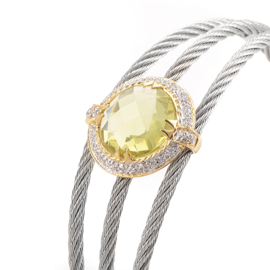 Cheap π€© women Charriol Celtic Classique Stainless Steel Yellow Gold Plated Diamonds and Lemon Citrine Cable Bangle Bracelet π - Image 3
