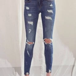 Hot Sale π Kancan π© women Mid-Rise Distressed Super Skinny π Jeans in Medium Wash π